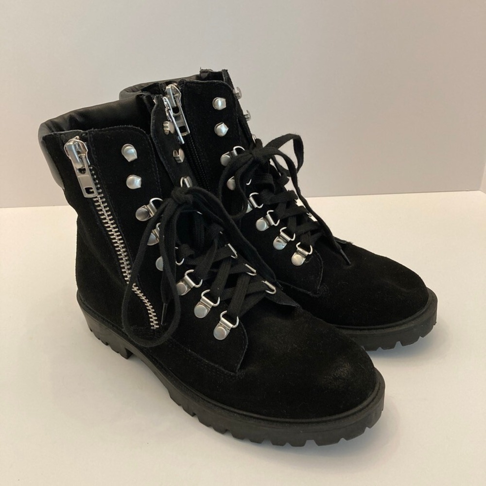 CHARLES BY CHARLES DAVID‎ Womens Black 1/2" Platform Rocky Combat Boots 7.5M Lug